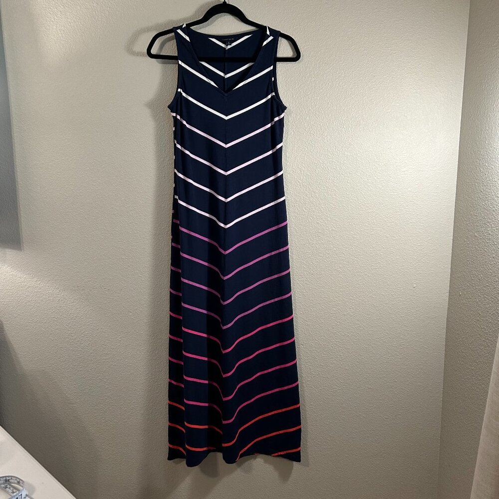Women's Tommy Hilfiger Navy Blue Chevron Ombre Maxi V-Neck Dress Size: S